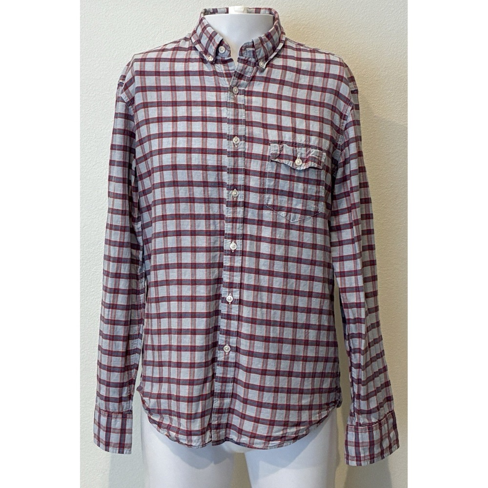 J.Crew Baird McNutt Irish Linen Blend Plaid Button Down Shirt Mens L Slim Fit